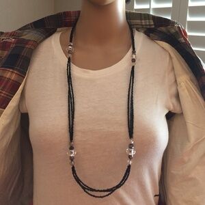 Handmade Beaded Long Black Beaded Necklace